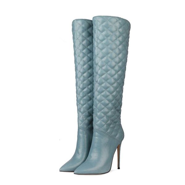 

2020 последние женщины plaid мода печати колено высокие сапоги тонкие высокие каблуки длинные сапоги toe sexy остроконечные осень зима lady, Black