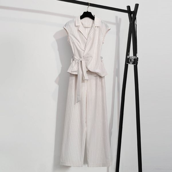 

rviml воротник лето новый широкий 2020 случайные брюки женские pantstop широкая нога pantsfashion костюм полосатый топ брюки без рукавов ног, Gray