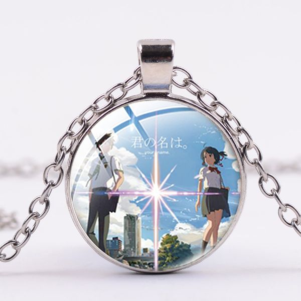 

new arrival trendy your name necklace tachibana taki miyamizu mitsuha anime art p glass dome pendant necklace movie jewelry, Silver