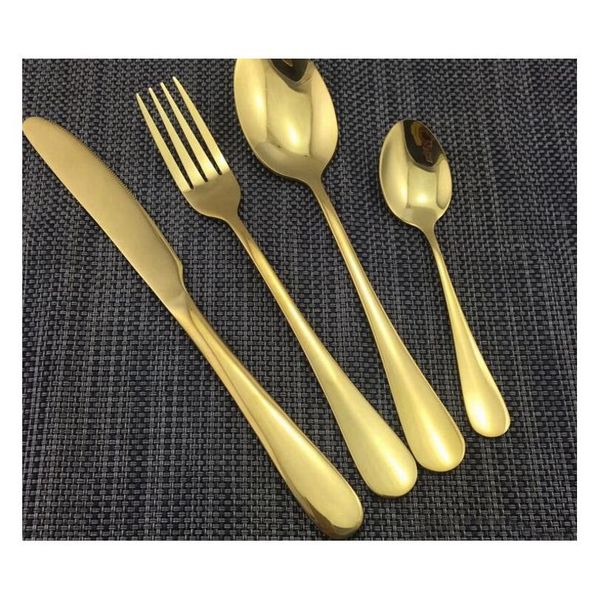 

4 piece/set gold color stainless steel dinnerware sets tableware knife fork teaspoon cut sqcrsc dh_seller2010
