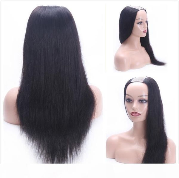 

u part wig silky straight human hair 150% density glueless wigs raw indian remy middle u part braided lace front wig for black women, Black;brown