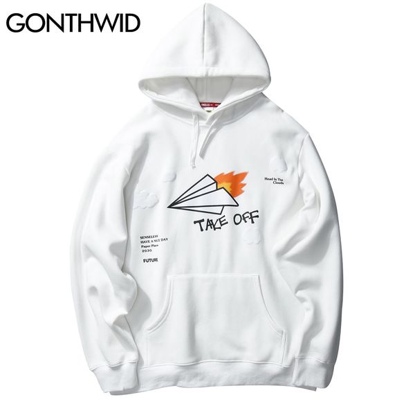

funny paper plane print hooded sweatshirts harajuku casual streetwear mens hip hop pullover hoodies fashion, Black
