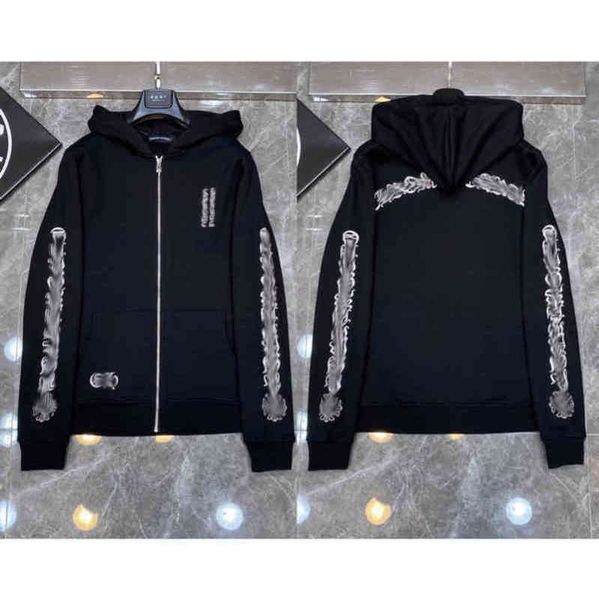 

fashion classic luxury mens zipper ch hoodies designer horseshoe sanskrit cross print pullover hooded sweatshirts sweater woman loose jackts, Black