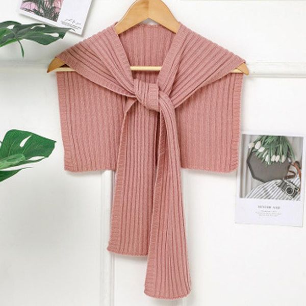 

women knitted navy wind collar shawl air conditioning protective cervical spine wild knotted scarf solid color false collar, Blue;gray