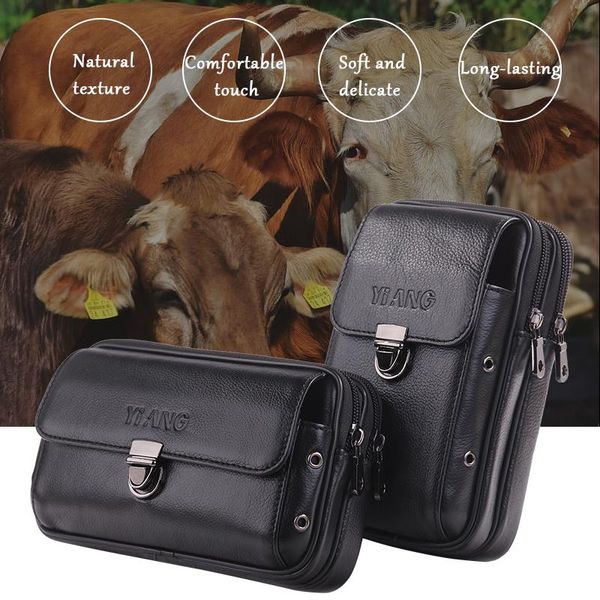 

waist bags genuine leather men's fanny pack cover case belt bum purse pouch cow skin small hip bag for mobile phone men biker
