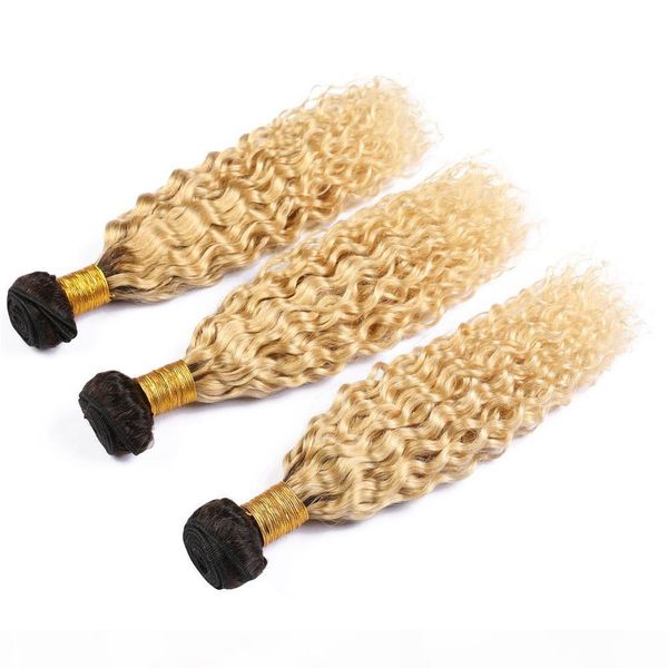 

ombre blonde malaysian virgin hair wefts wet and wavy human hair bundles #1b 613 blonde ombre water wave hair weaves mixed length, Black;brown