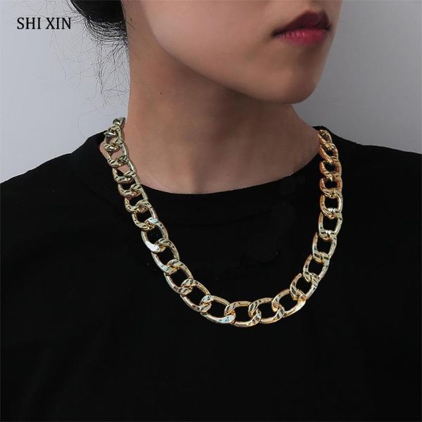 

shixin hip hop толстая ссылка цепи ожерелье на шее egirt ювелирные изделия панк леопарда печать коренастый короткий колье ожерелье для женщи, Silver