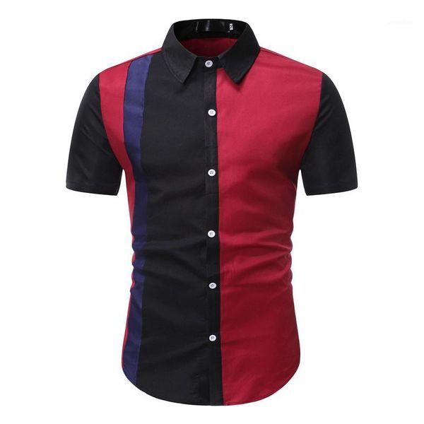 

shirt men personality stitching design short sleeve summer business casual solid color shirts new 20201, White;black