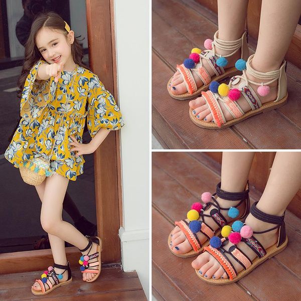 

sandals 2021 summer baby kid girl sandal fashion pu leather bohemian gladiator zip children brand princess flat toddler, Black;red