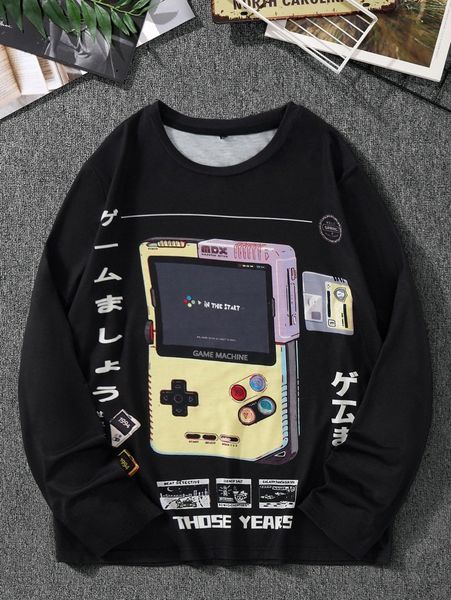 

men japanese letter & game console print tee s30i#, White;black