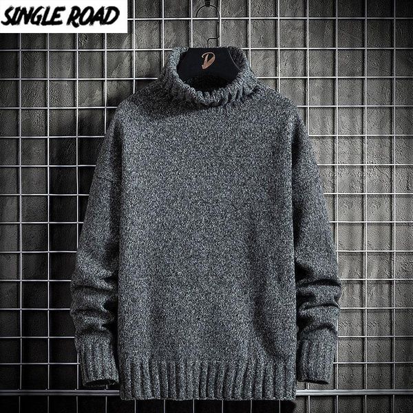 

singleroad mens turtleneck sweater men 2020 winter solid jumper high collar harajuku oversized sweaters korean grey sweater men, White;black
