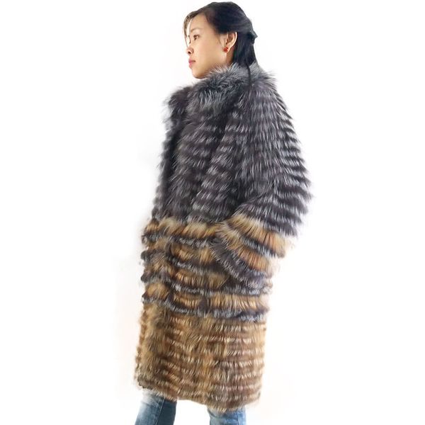 

real silver fox fur coat,natural fox fur coat women fur coat fox wool knit liner,stylish stand collar 2019 qd.yishang lj201203, Black