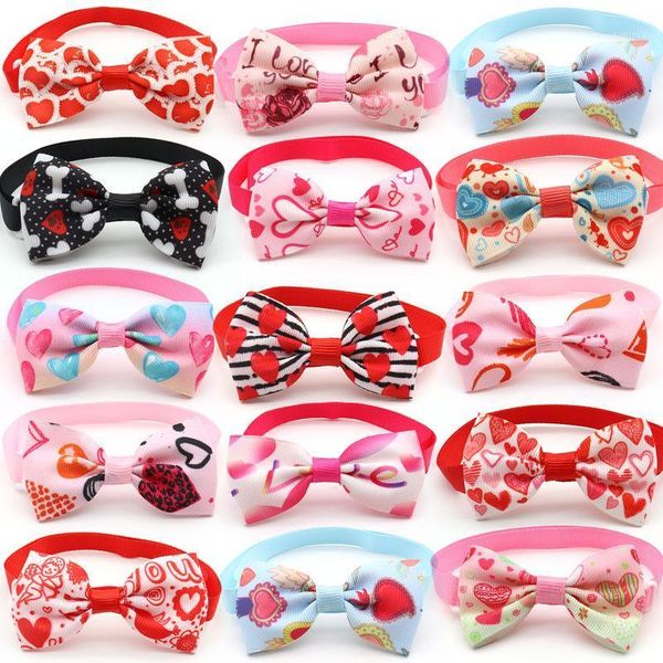 

50 /100 pcs small dog accessories valentine's day puppy dog cat bow tie necktie adjustable collar grooming pet supplies1