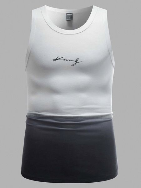 

men letter and ombre print tank 00fi#, White;black