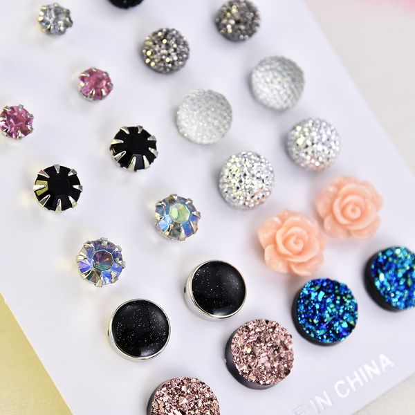 

мода женщин серьги ювелирные изделия от дизайнеров аксессуары потрясающие симпатичные многоцветные rhinestone партии серьга серийный 12 пар, Golden;silver