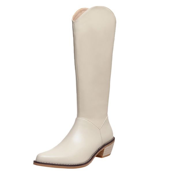 

knee highleather boots winter women square heels lady zipper shoes g300 elegant woman black beige brown pointed toe western boot