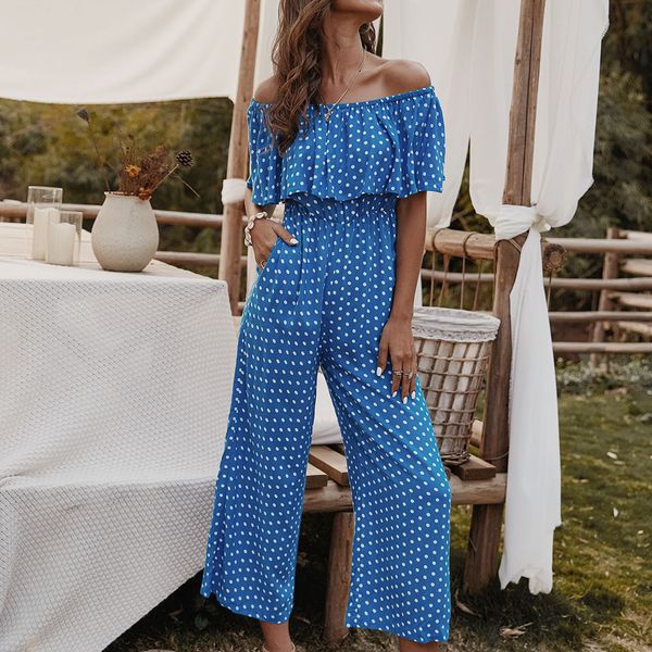 

womail jumpsuit womens 2020 summer casual overalls polka dot off shoulder playsuit ladies long jumpsuit t200704, Black;white