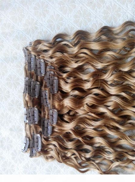 

new style brazilian virgin curly hair weft clip in human hair extensions blonde 270# color 9pcs set, Black;brown