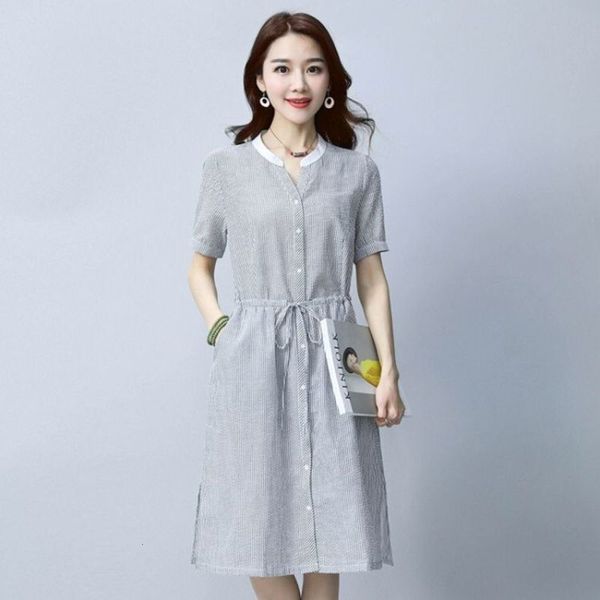 

summer short shirt sleeve new bottoming women's drs with thin strip and lace up big swing skirt, Black;gray