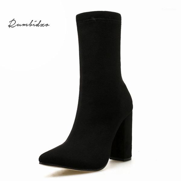 

rumbidzo women boots 2020 fashion women autumn winter pointed toe ankle boots ladies warm party chunky heels bootie1, Black