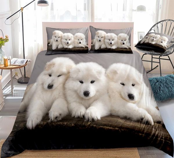 

3d samoyed dogs duvet cover set cute white samoyed bedding kids boys girls animal home textiles cute pet 3pcs queen dropship