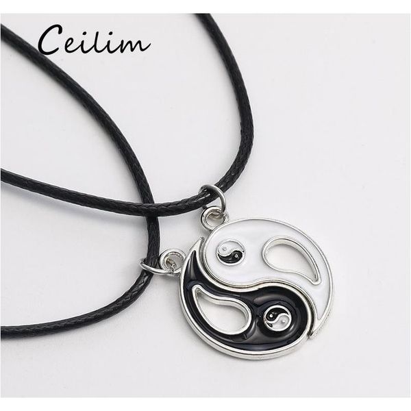 

unique design splice gossip tai chi yin yang necklaces for women leather rope pendant black white friendship couple christmas valentine l5f, Silver