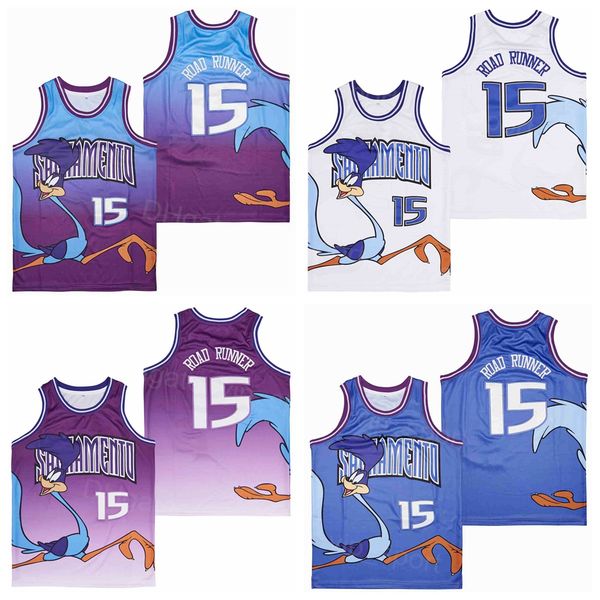 Männer Movie 15 Road Runner Basketballtrikot Hip Hop Teamfarbe Blau Weiß Lila Für Sportfans Atmungsaktive HipHop-Uniform aus reiner Baumwolle genäht Top-Qualität