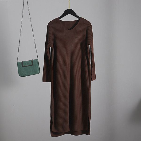 

2021 new v neck knit women sweater autumn winter long sleeve pullover midi dress thick warm christmas party dresses rtwc, Black;gray
