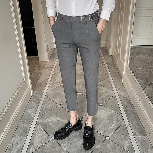

2021 spring new men suit pants fashion casual slim fit dress pants men's streetwear social formal trousers pantalon costume, White;black