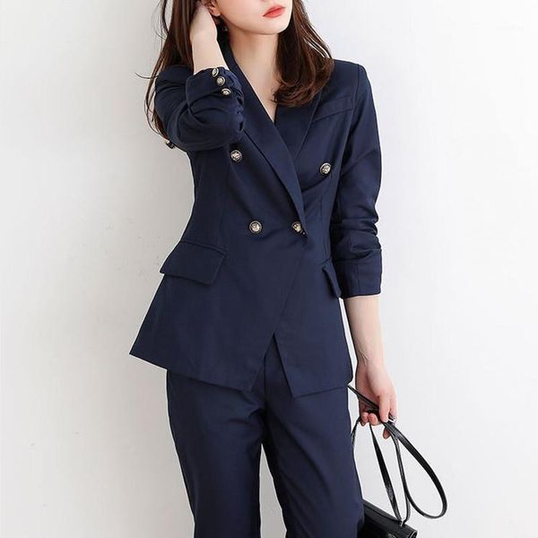 

2020 new fashion female blazer pants suit elegant business wear blazers + pants suits 2 piece set women clothing1, White