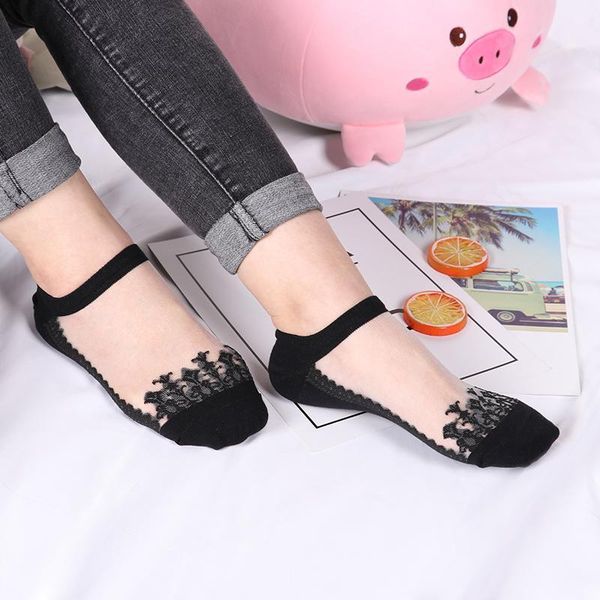 

socks & hosiery lace mesh fishnet transparent stretch elasticity funny ankle glass net yarn thin women cool shiny silk1, Black;white