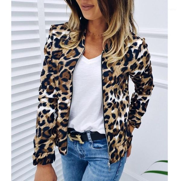 

2021 fashion leopard printed jackets coats women fall winter long sleeve casual cardigan zipper short jacket ladies outerwear1, Black;brown