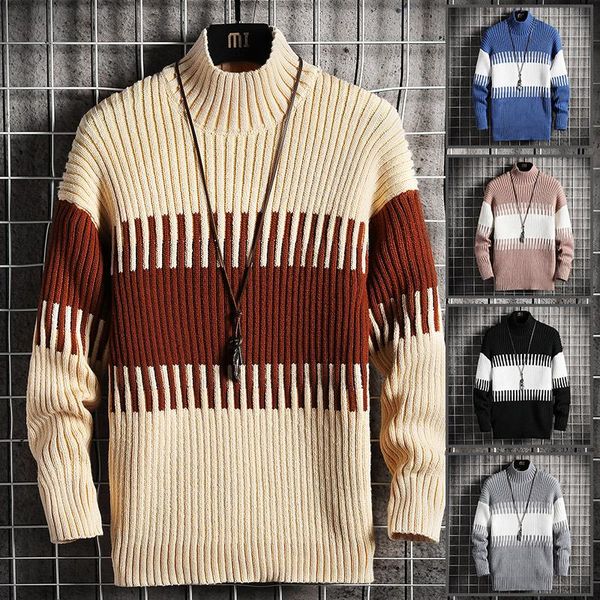 

men's sweaters autumn winter christmas sweater men clothes 2021 fashion warm mens for pullover patchwork hit color, White;black