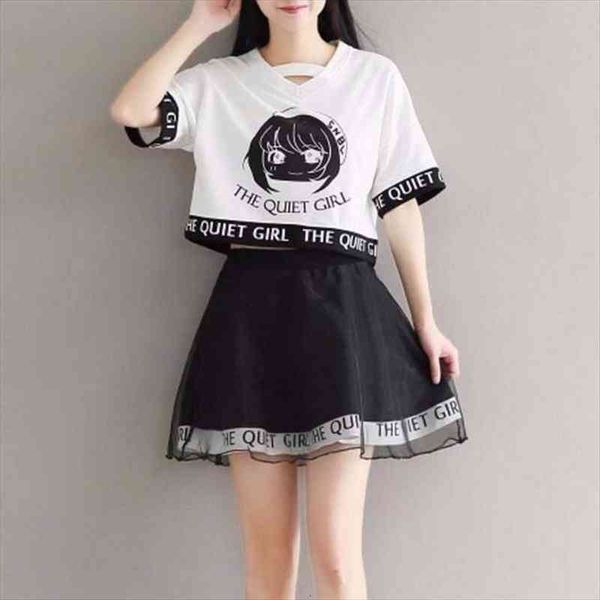 

harajuku two piece set girls and skirt 2 piece set women anime figure preppy korean loose clothes, Gray