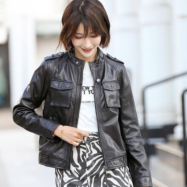 

100% real leather jacket spring plus size leather coat vintage korean casual sheepskin coat women genuine jacket ot20271, Black