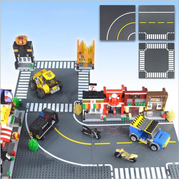 

single crossroad curve straight t junction baseplate toy city road base plate building blocks brick toys for children yxlzml xhlove