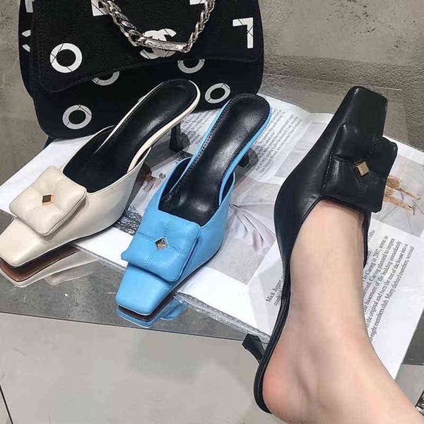 

2022 new thin high heels mules slippers fashion slides women pumps female square toe casual outdoor shoes ladies sandals pumps, Black