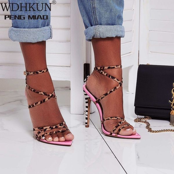 

wdhkun leopard color matching fashion pointed high-heeled sandals large size women's shoes zl-mn129-8, Black