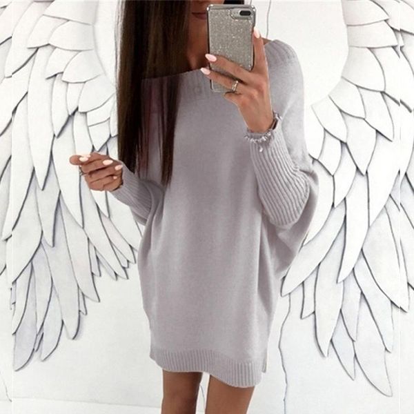 

female fashion knitted sweater dress autumn winter solid color warm soft jumper casual loose o-neck long sweaters plus size 5xl, White;black