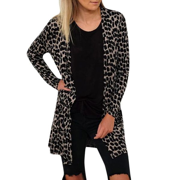 

new autumn winter jacket women nice casual leopard jackets loose long female coats open stitch outerwear chaqueta mujer, Black;brown