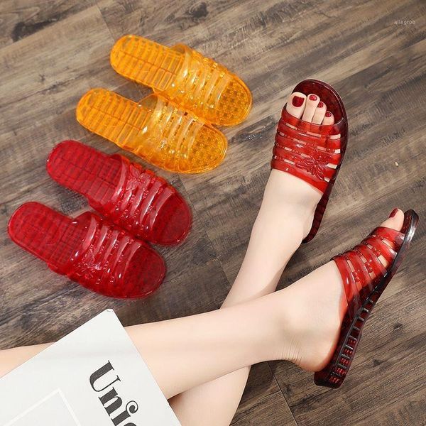

slippers 2021 crystal transparent bathroom antiskid household cool shower jelly shoes indoor plastic shoes1, Black