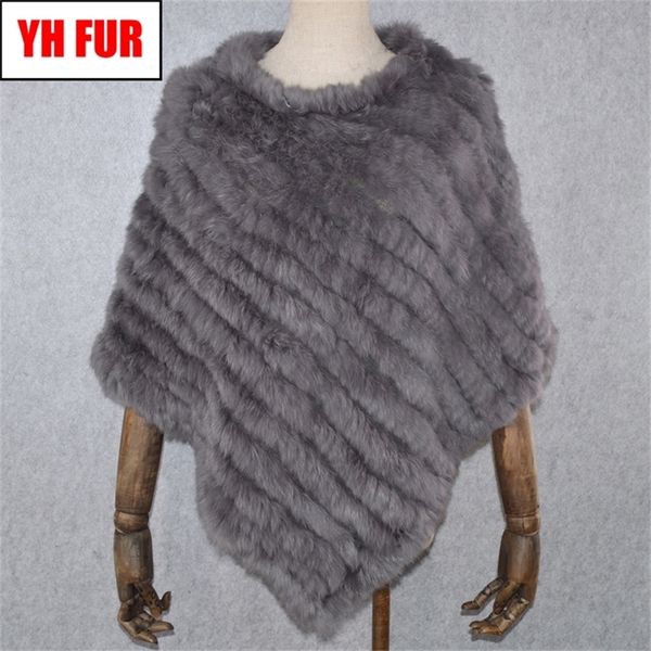 

women shawl natural knitted real poncho scarf autumn winter rabbit fur pashmina y201007, Blue;gray