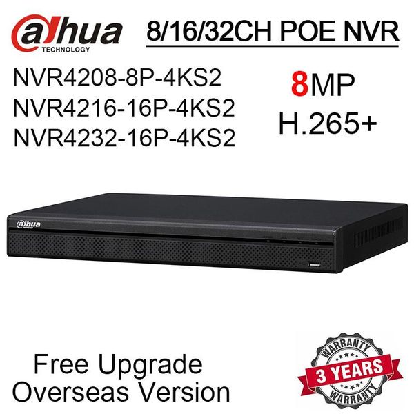 

kits dahua 8mp nvr4208-8p-4ks2 nvr4216-16p-4ks2 nvr4232-16p-4ks2 8ch 16ch 32ch poe nvr 4k h.265+ network video recorder, Black;white