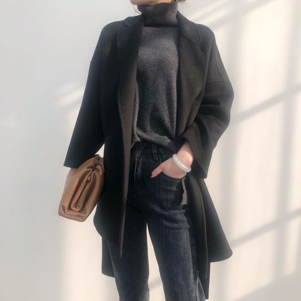 

2020 new wool coat women's water ripple coat1, Black