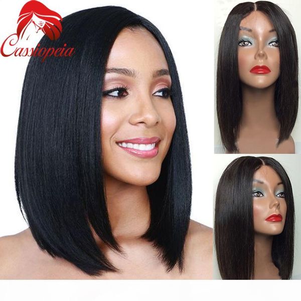 

индийский короткие боб полные парики шнурка для чернокожих женщин шелковистая прямая боб парик фронта шнурка с естественным hairline glueles, Black;brown