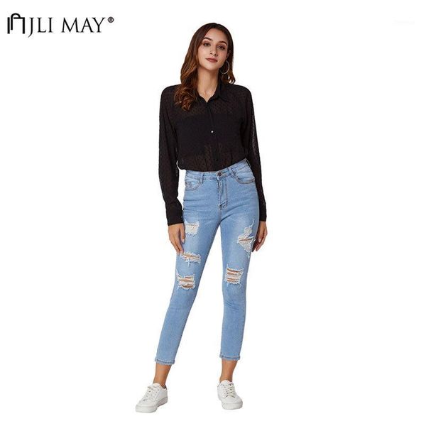 

jli may vintage jeans womens skinny casual light washed zipper mid waisted slim ripped women jean pencil ankle-length pants1, Blue