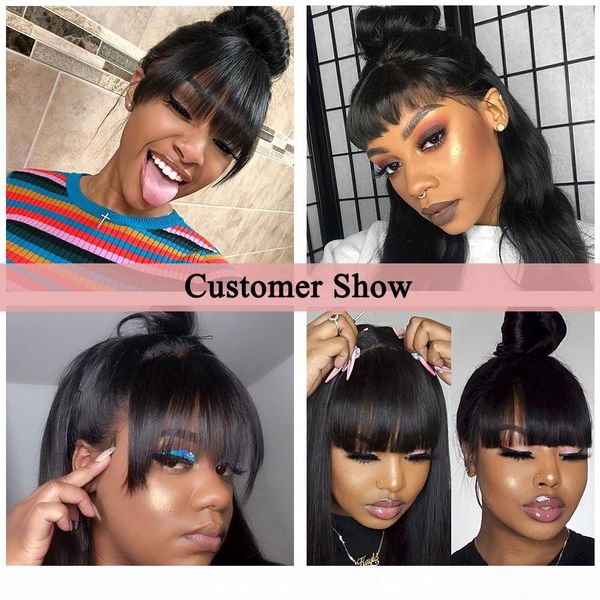 

360 lace frontal wig with bangs 13x6 straight lace front human hair wigs for women 250 density brazilian, Black;brown