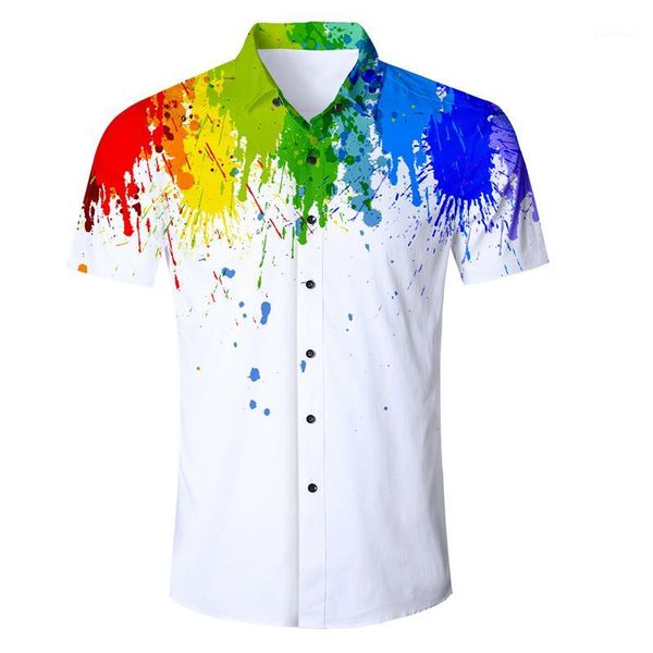 

2020 spring summer new men's 3d printing short-sleeved shirts fashion youth bottoming shirts for men -2xl1, White;black