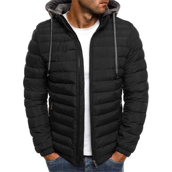 

2021 new men cotton parka brand jacket winter casual hooded coat mens thick down parkas fake pieces windbreaker outerwear ncr0, Black