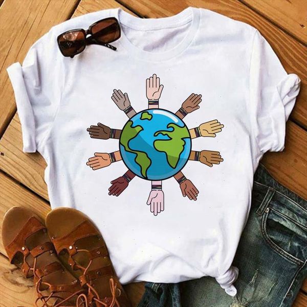 

new peace love earth print vogue t shirt femme funny t shirt women 90s hip hop punk hipster streetwear female, White